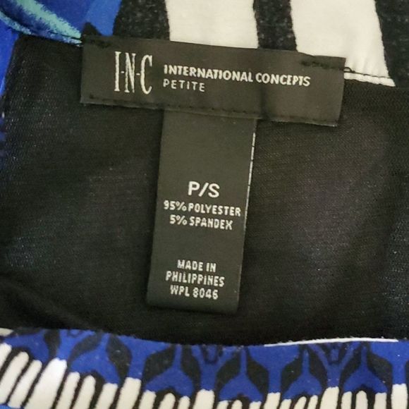 INC Blue Black Retro 90s Abstract Print Sleeveless Stretchy Mini Dress - Picture 8 of 9